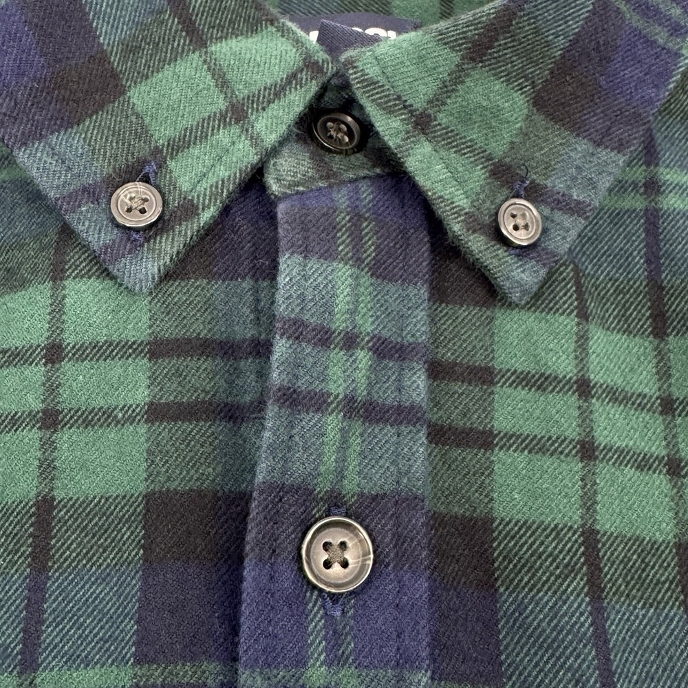Lands' End Men Large Flannel Shirt Black Watch Plaid Cotton Button Down Flagship - Picture 4 of 10
